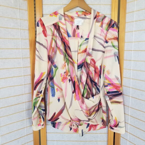 Anthropologie Blouse HD in Paris Watercolor Draped Surplice Neckline Camille 10 - Picture 1 of 10